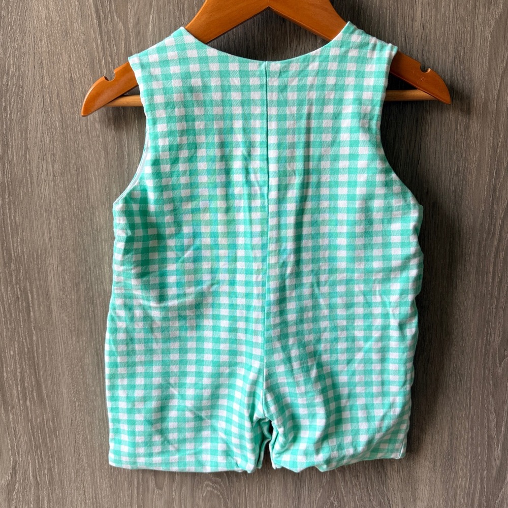 Little Tribe Romper Baby 6M Mint Gingham Cotton One Piece Jon Jon Preppy Sunsuit - Picture 2 of 6